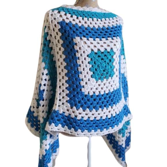 Crochet granny square poncho shawl cape handmade - Picture 1 of 8
